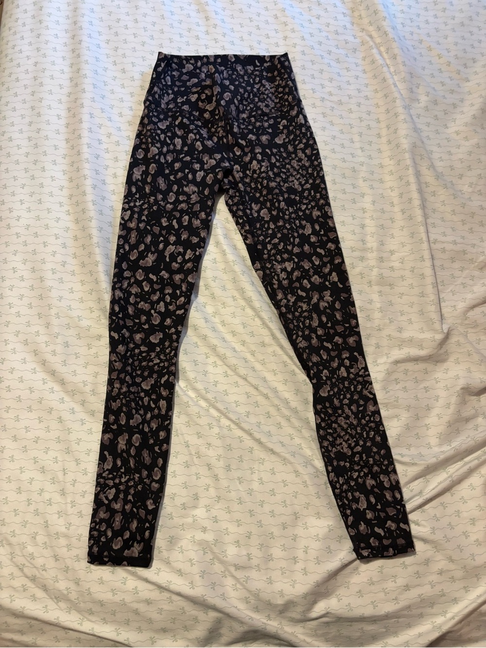 Fabletics Black Leggings with Taupe Leopard Print
